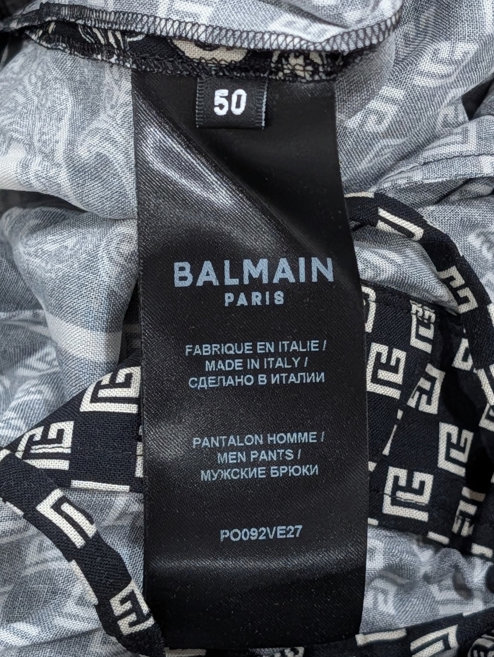 $1680 Mens BALMAIN Mini Monogram Paisley Jogger Pants Black/White 50 US 34 - Picture 5 of 10